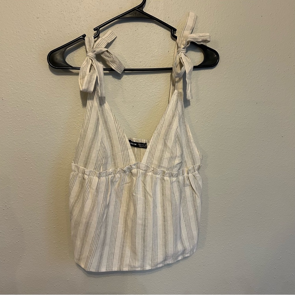 NWOT White Striped Tank Top with Bow Straps